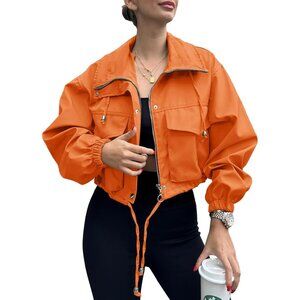 Womens Orange Tankaneo Cropped Jacket Zip Up Oversized Utility Anorak Coat